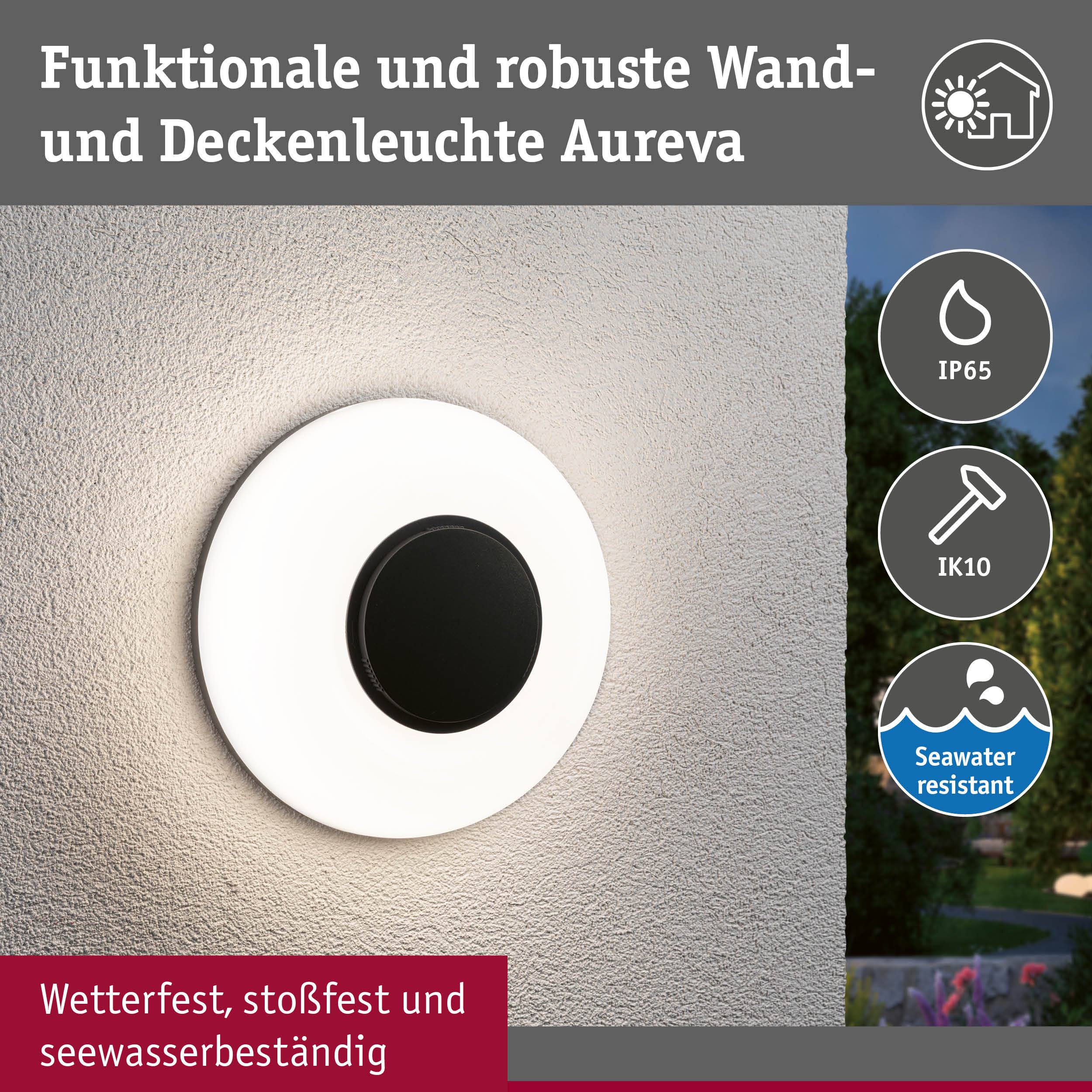 LED Außenwandleuchte Aureva IP65 rund 220mm 2200 - 4000K 20,5W 1730lm 230V Anthrazit/Weiß Polycarbonat