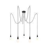 Modern black pendant light with five white bulbs and long cables for stylish living room lighting