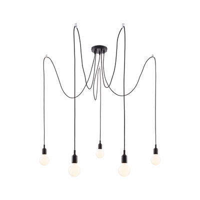 Modern black pendant light with five white bulbs and long cables for stylish living room lighting