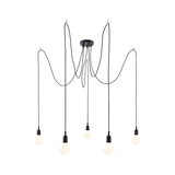 Modern black pendant light with five white bulbs and long cables for stylish living room lighting