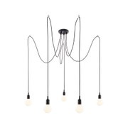 Modern black pendant light with five white bulbs and long cables for stylish living room lighting