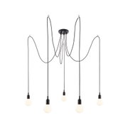 Modern black pendant light with five white bulbs and long cables for stylish living room lighting