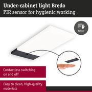 Bredo under-cabinet light with PIR sensor in white and black for hygienic contactless switching