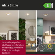 Plafonnier Atria Shine avec fonction white select, protection IP44 et technologie Backlight