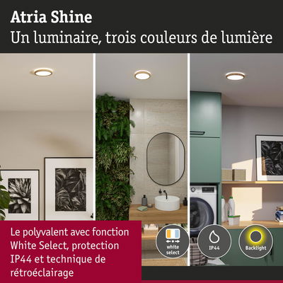 Luminaire Atria Shine avec trois couleurs de lumière, protection IP44 et fonction White Select polyvalente