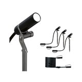 Black LED garden spotlight set with ground spikes and cable for outdoor lighting