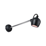 Schwarze Wandlampe mit verstellbarem Edelstahlarm und rotem LED-Licht für moderne Innenbeleuchtung