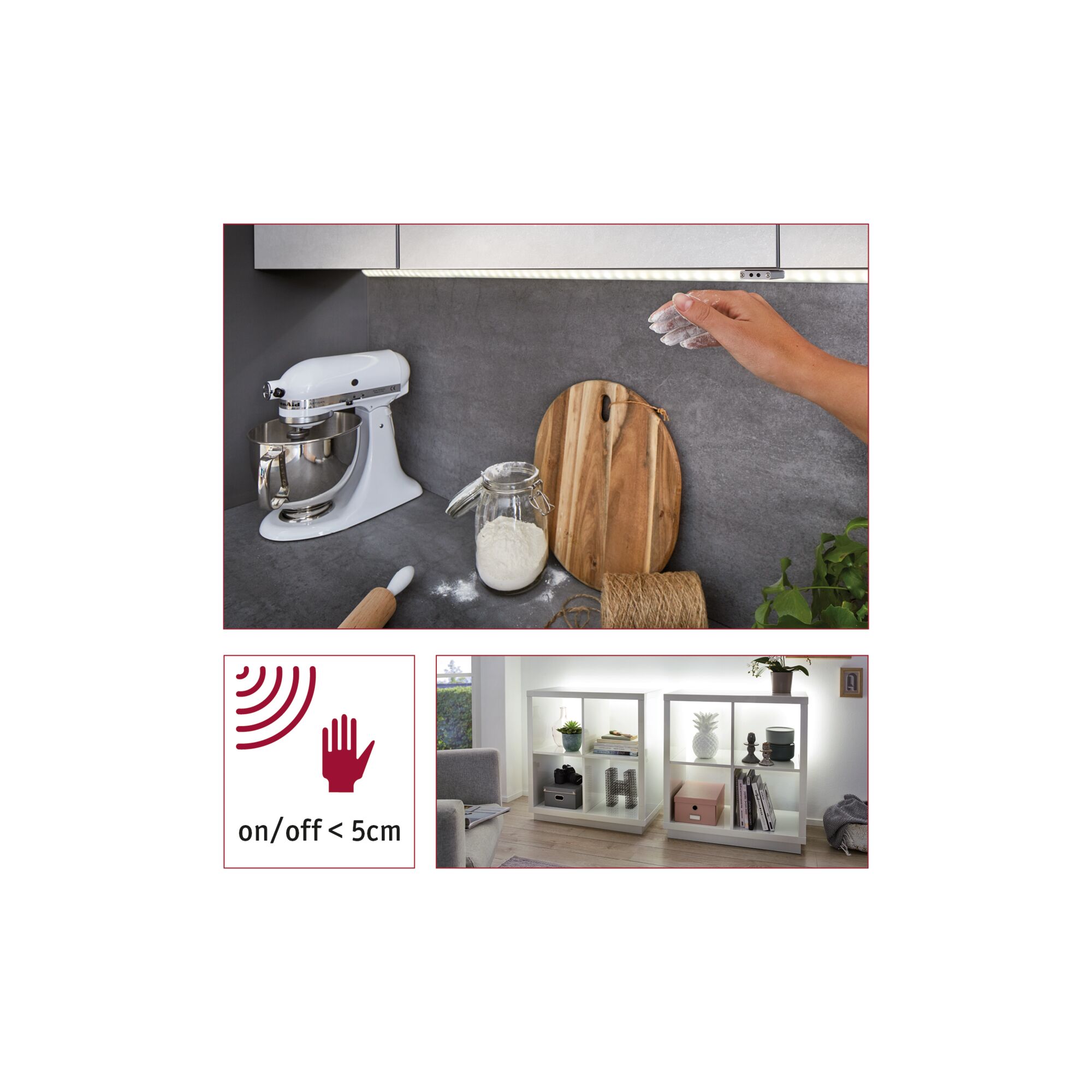 White LED under-cabinet light with motion sensor for kitchen, energy-saving countertop illumination