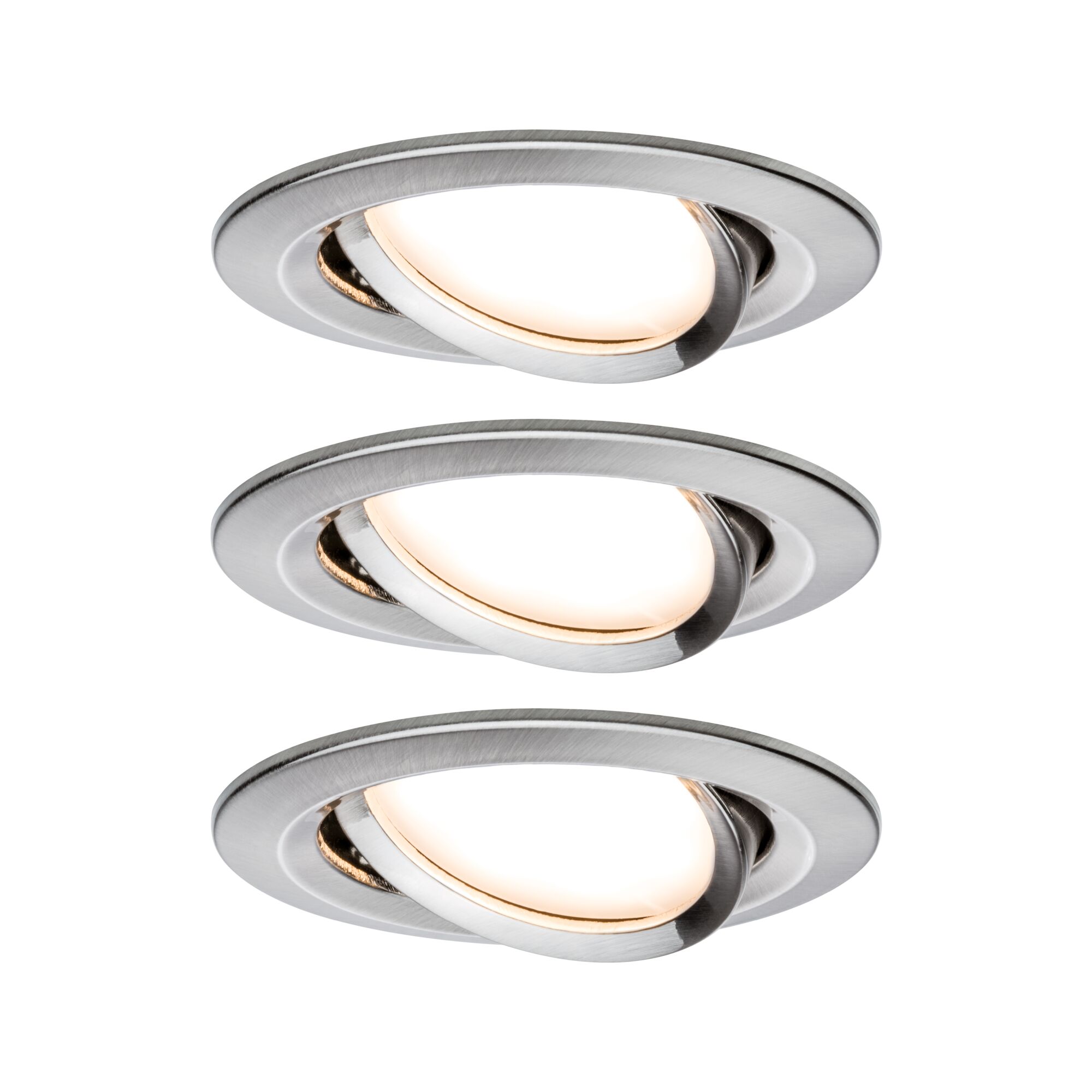 Runder Einbaustrahler aus gebürstetem Edelstahl mit warmweißem LED-Licht für moderne Innenbeleuchtung