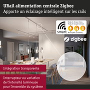 Salon moderne avec système d'alimentation URail Zigbee intelligent et éclairage LED dimmable