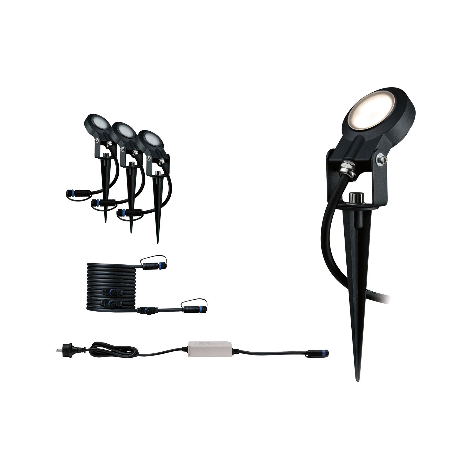Plug & Shine LED Garden spotlight Sting Basic Set IP67 3000K 3x6W 75VA Anthracite