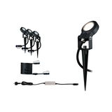 Schwarzes LED-Gartenstrahler-Set mit Erdspießen und Anschlusskabel für Außenbeleuchtung