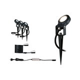 Set of three black LED garden spotlights with ground spikes and cable for outdoor lighting