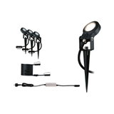 Ensemble de trois projecteurs LED noirs pour jardin avec piquets et câble pour éclairage extérieur