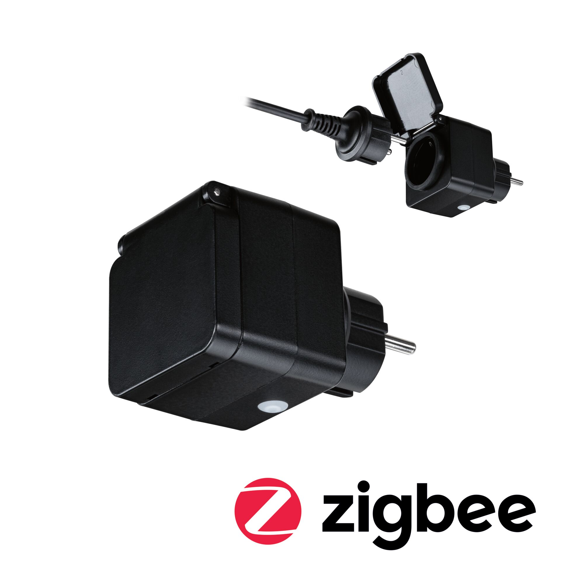 Adaptérová zástrčka Smart Home Zigbee Smart Plug Venkovní IP44 Černá Schwarzer Zigbee-Steckdosenadapter mit Klappdeckel aus Kunststoff für smarte Lichtsteuerung