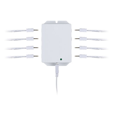 Weißes LED-Verteilergehäuse mit acht Kabelanschlüssen für Lichtsteuerung im Innenbereich