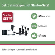 Starter-Set mit schwarzen LED-Leuchten, Kabel und Trafo für einfache Gartenbeleuchtung