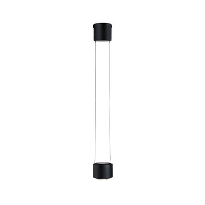 Schwarze LED Pendelleuchte aus Metall mit zylindrischem Design und dünnen Aufhängeseilen für moderne Beleuchtung