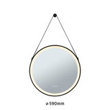 Runder LED-Spiegel mit schwarzem Rahmen und warmweißem Licht, Durchmesser 590 mm, Wandspiegel modern