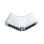 White plastic corner connector for LED light strips with grey clamps for flexible lighting setups