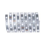 Flexible LED strip with white LEDs on silver circuit board for versatile lighting applications