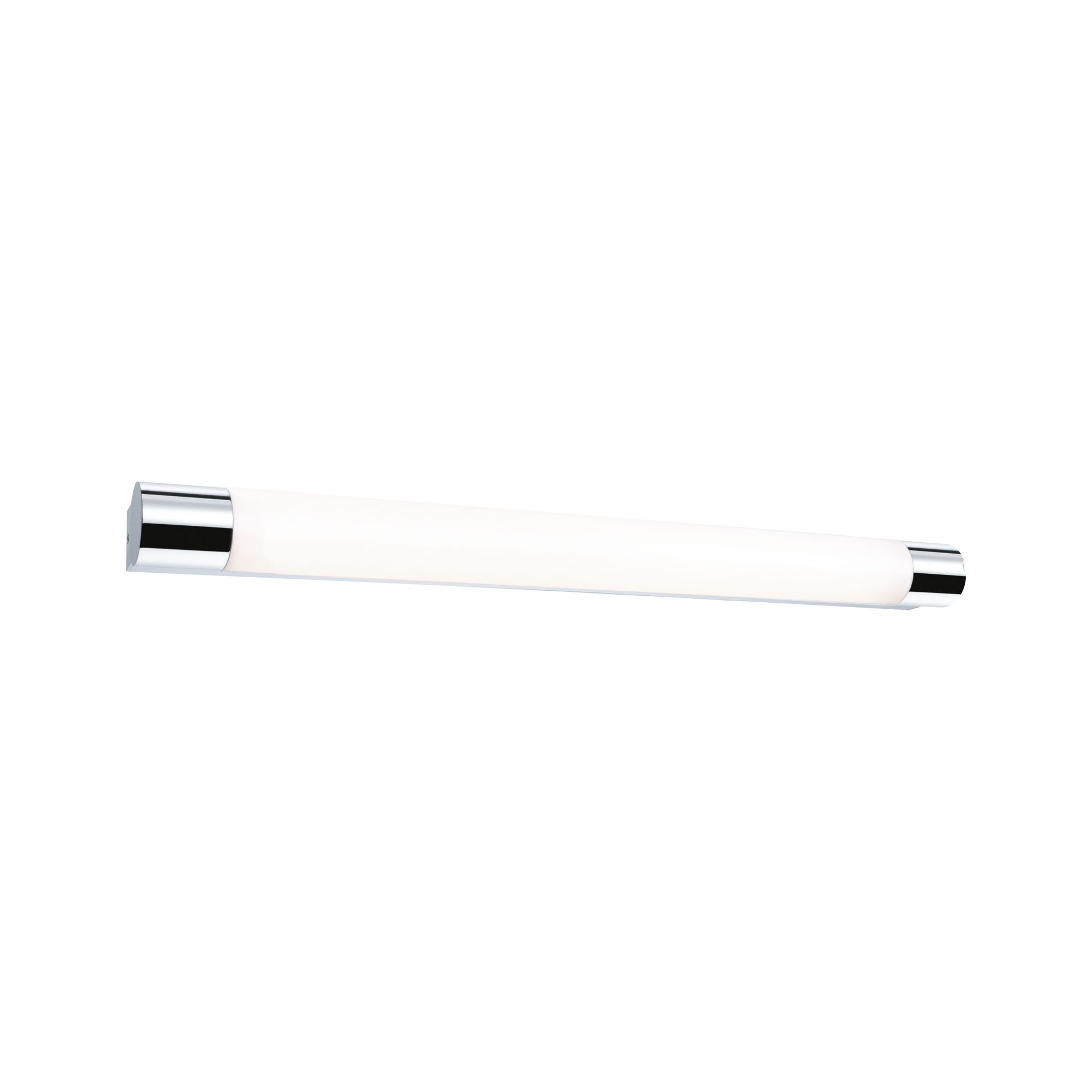 Chrome wall mirror with integrated LED light and clear spiral cable for bathroom lighting