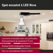 Spot encastré LED modulable Nova blanc avec douille GU10 et profondeur d'encastrement 75 mm pour raccord 230V