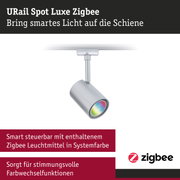 URail Spot Luxe Zigbee Schienenstrahler in Silber mit smart steuerbarer Farbwechsel-LED.