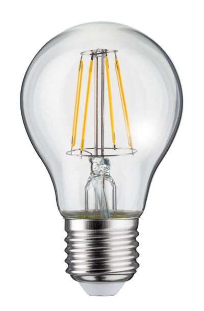 Classic LED light bulb with clear glass and silver base for energy-efficient lighting solutions