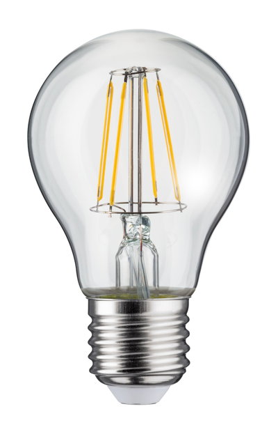 Ampoule LED classique avec verre transparent et base argentée pour un éclairage économique