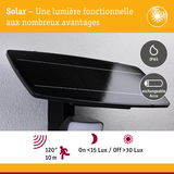 Lumière solaire noire avec indice IP65 et batterie échangeable, détecteur de mouvement 120° portée 10 m
