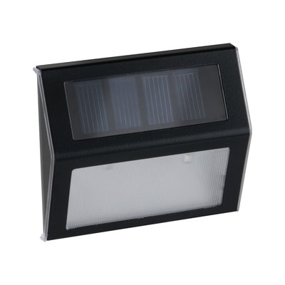 Black solar outdoor light with plastic housing and clear diffuser for energy-saving illumination