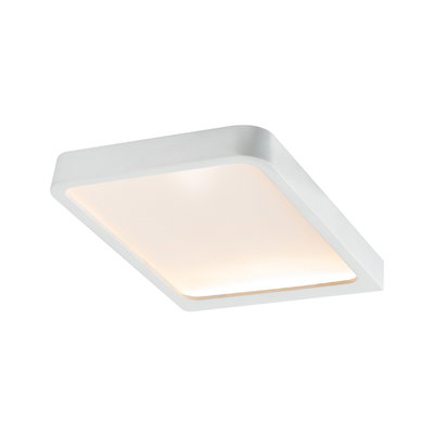 Modern white LED ceiling light with rectangular design and warm white light for living spaces