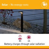 Black metal solar garden light with LED, charges 8 hours, 4 hours runtime, energy-saving outdoor lighting