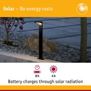 Black metal solar garden light with energy-saving LED and long battery life for outdoor lighting