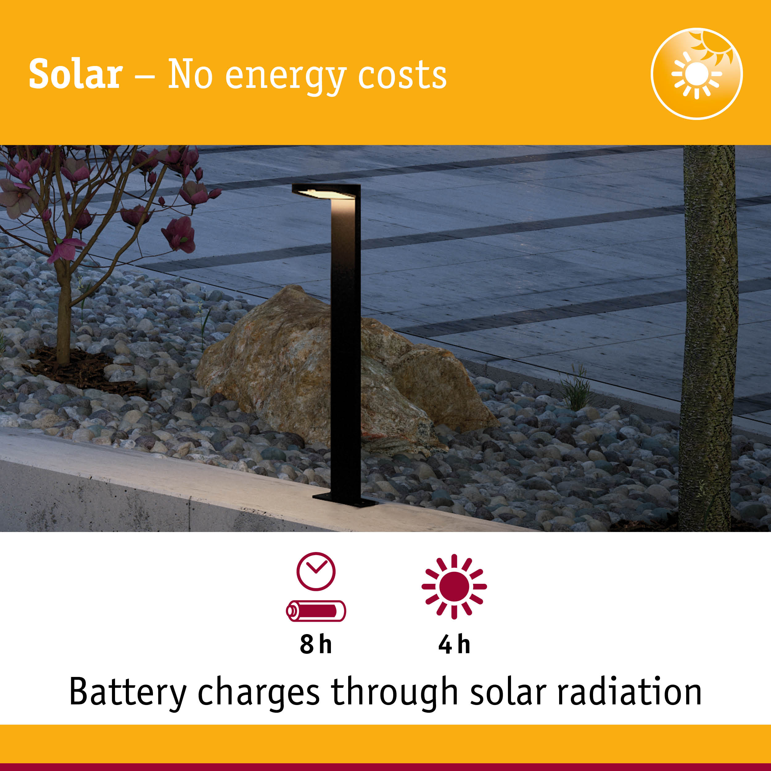 Black metal solar garden light with energy-saving LED and long battery life for outdoor lighting