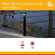 Black metal solar garden light with energy-saving LED and long battery life for outdoor lighting