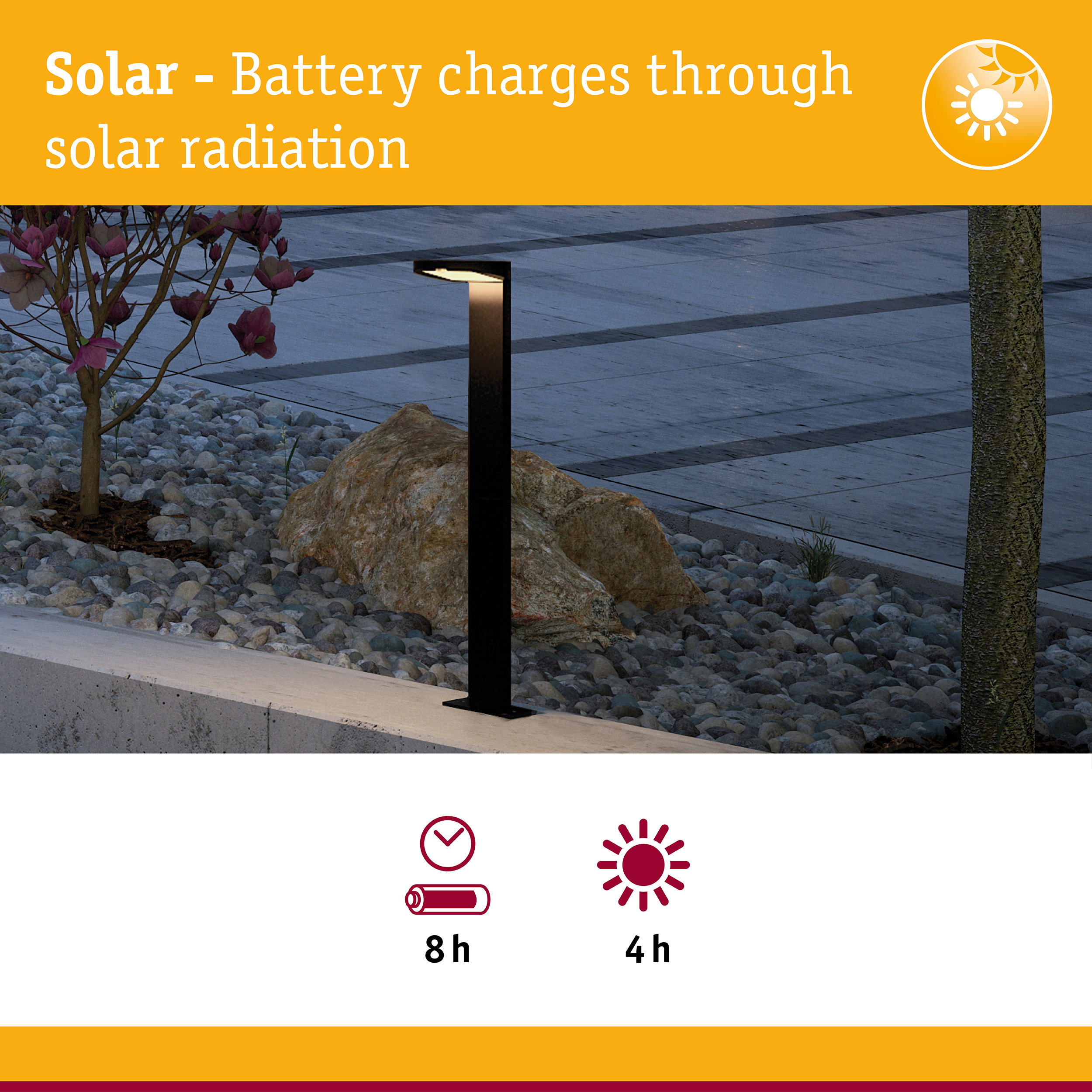 Black metal solar garden light with energy-saving LED and long battery life for outdoor lighting