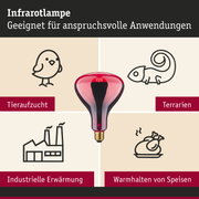 Rote Infrarotlampe mit E27-Fassung, geeignet für Tieraufzucht, Terrarien, industrielle Erwärmung und Speisen warmhalten