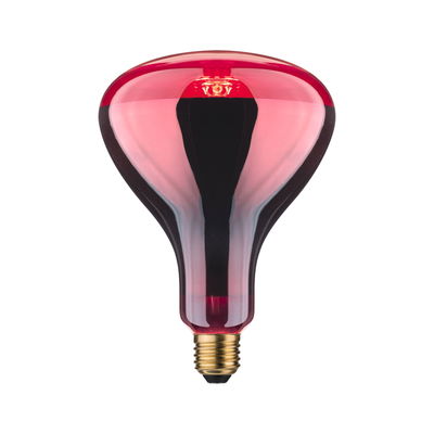 Red glass light bulb with gold screw base for decorative lighting and ambiance