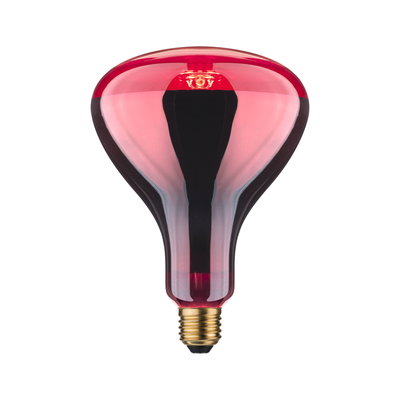 Red glass light bulb with gold screw base for decorative lighting and ambiance