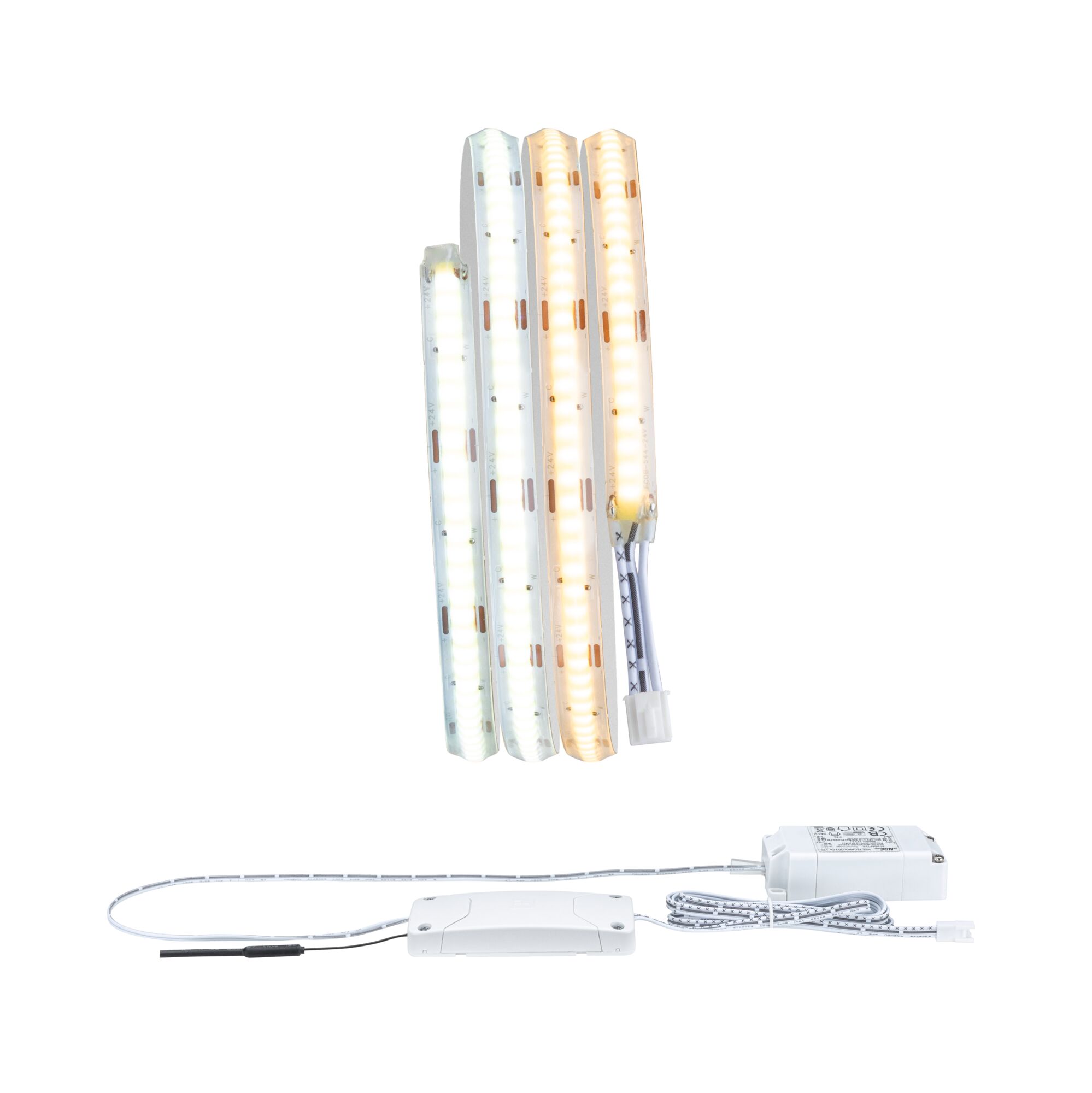 LED-lichtstrips met warm en koel wit licht en witte controller voor veelzijdige verlichting