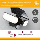 Lumière solaire noire extérieure avec détecteur de mouvement, indice IP65, batterie échangeable et angle de détection de 120°