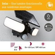 Éclairage extérieur solaire noir avec protection IP65, batterie rechargeable et détecteur de mouvement pour jardin