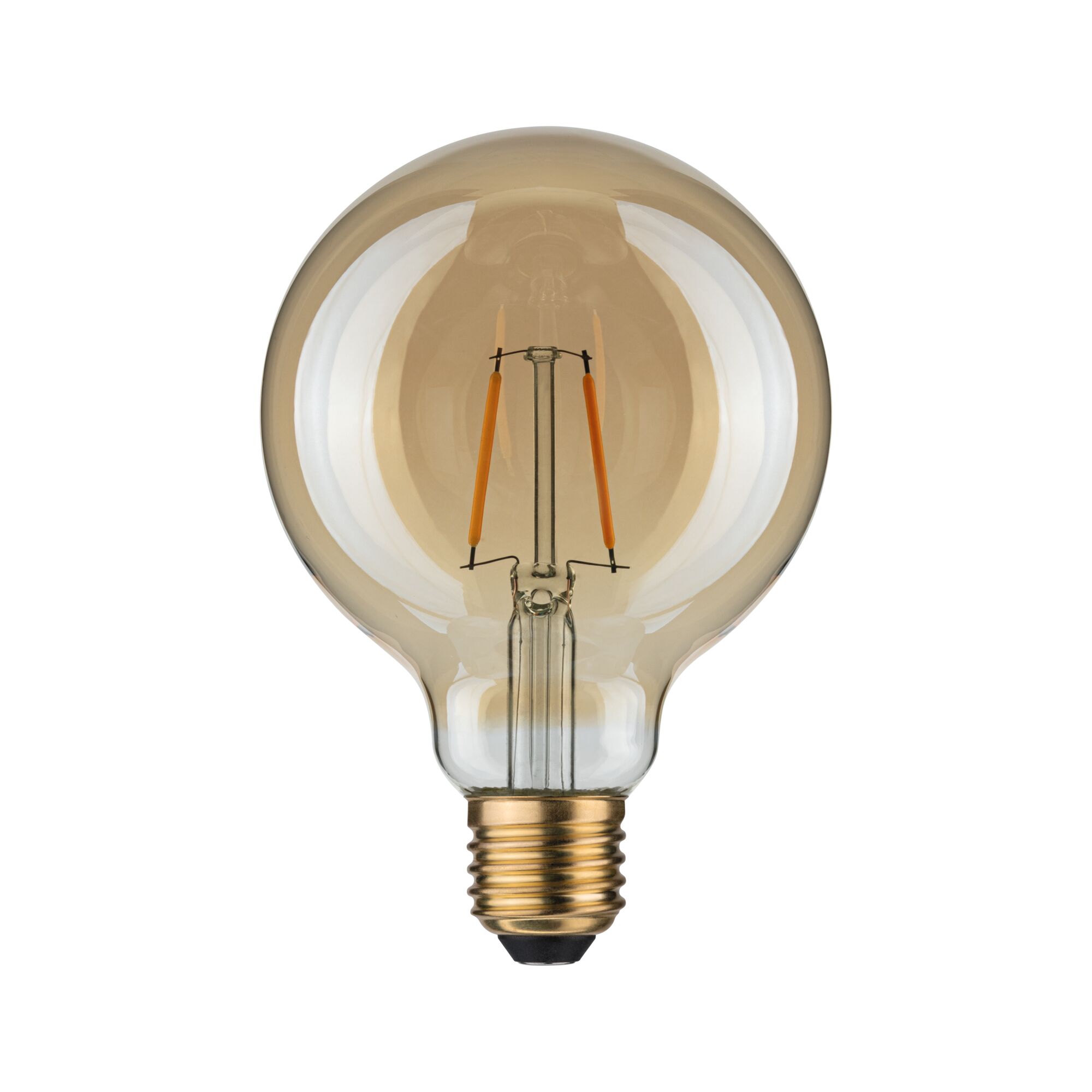 Round LED bulb with amber glass and E27 base for decorative lighting and warm ambiance