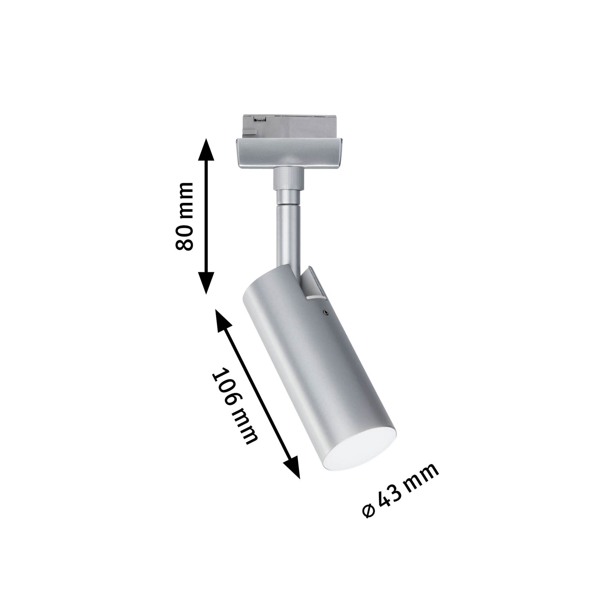 Silberner LED-Spot aus Metall mit 80 mm Höhe und 43 mm Durchmesser für moderne Innenbeleuchtung