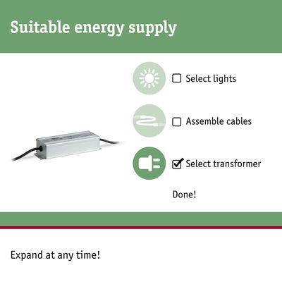 Silver aluminium transformer with cables for LED lighting, suitable energy supply selection guide