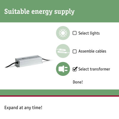 Silver aluminium transformer with cables for LED lighting, suitable energy supply selection guide