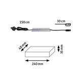 Alimentation LED en aluminium avec câble noir et prise, dimensions 240x48x35 mm, câble de 150 cm