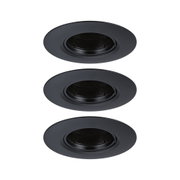 Three black metal recessed frames for LED spots, minimalist design for ceiling lighting